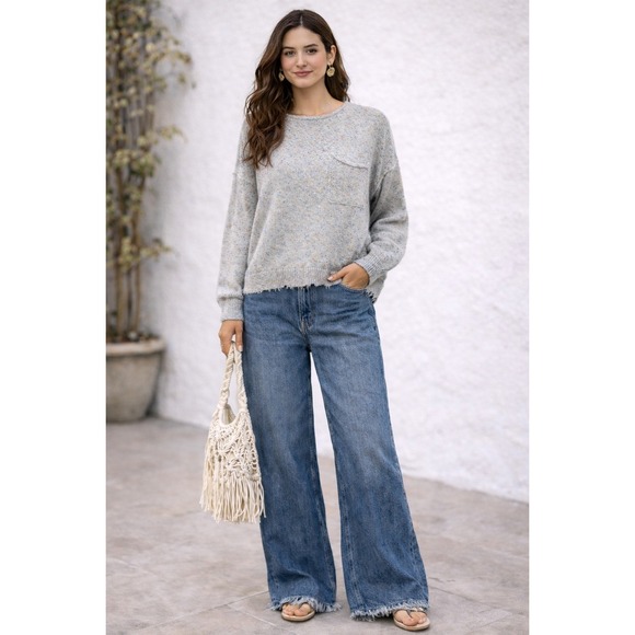 Altar'd State Sweaters - Altar'd State Slouchy Chewed Hem Sweater Women S Gray Rainbow Confetti Boho